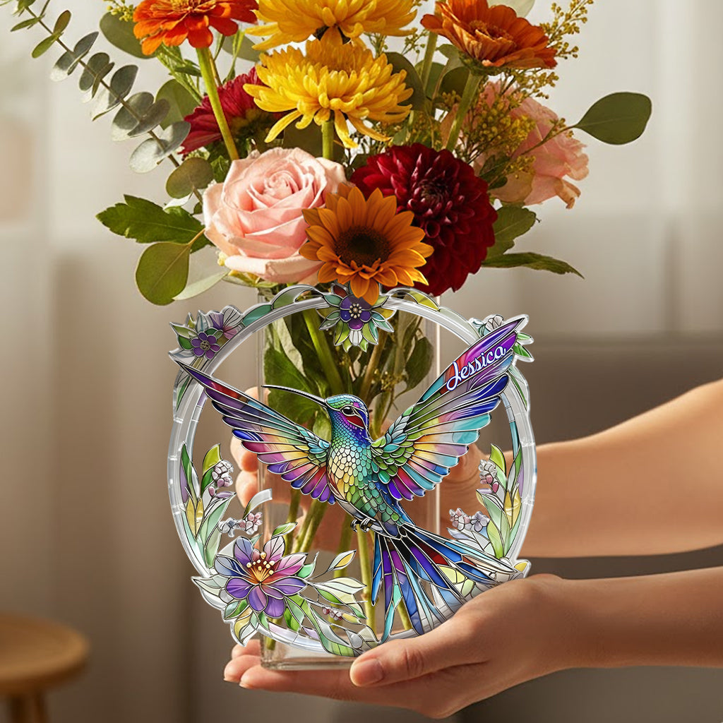 Stunning Humming Bird - Personalized Hummingbird Acrylic Pot