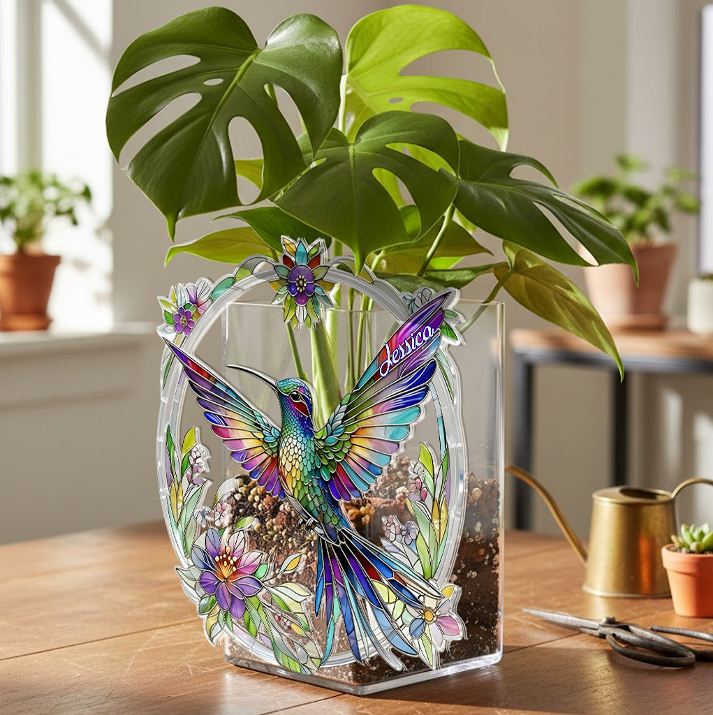 Stunning Humming Bird - Personalized Hummingbird Acrylic Pot