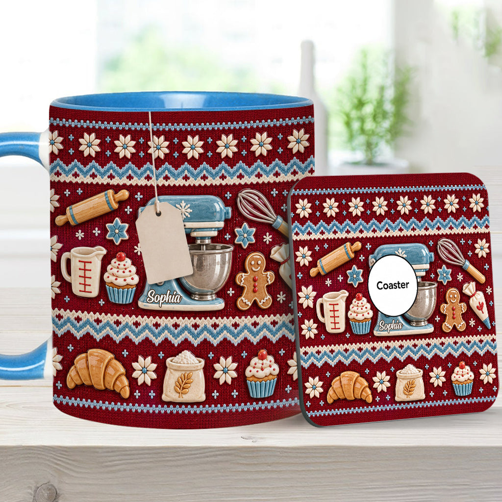 Ugly Pattern Love Baking - Personalized Baking Accent Mug & Coaster