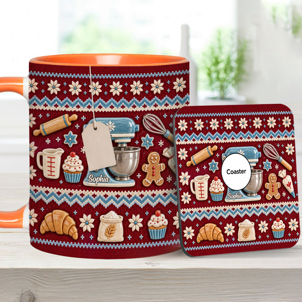 Ugly Pattern Love Baking - Personalized Baking Accent Mug & Coaster