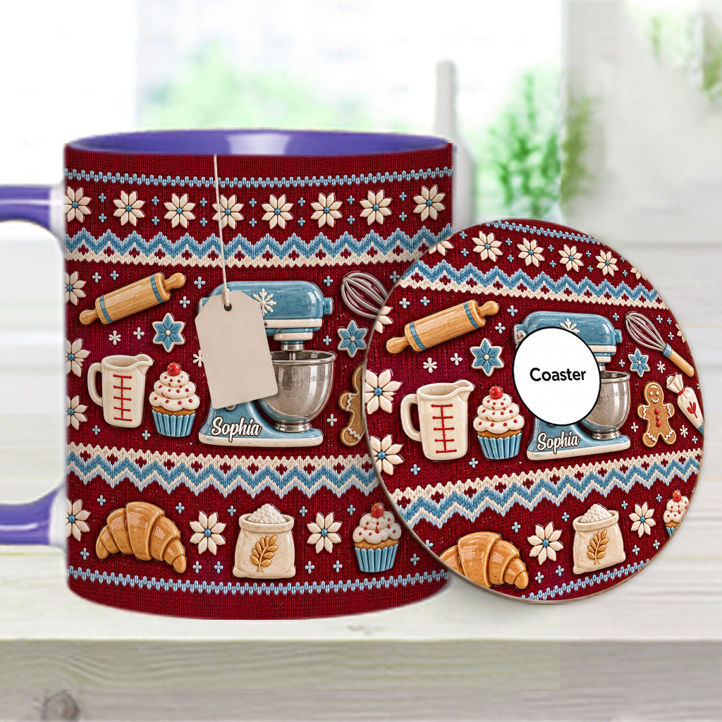 Ugly Pattern Love Baking - Personalized Baking Accent Mug & Coaster