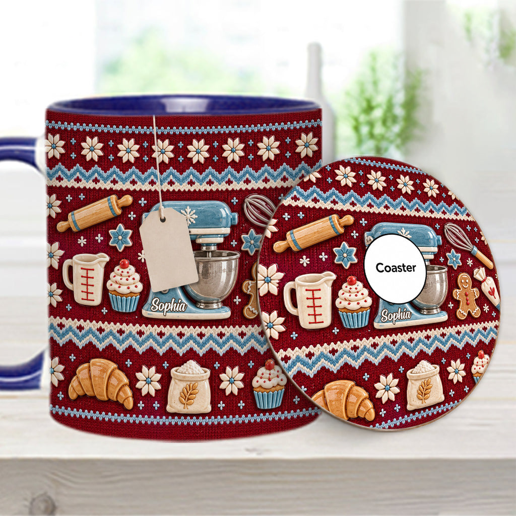 Ugly Pattern Love Baking - Personalized Baking Accent Mug & Coaster