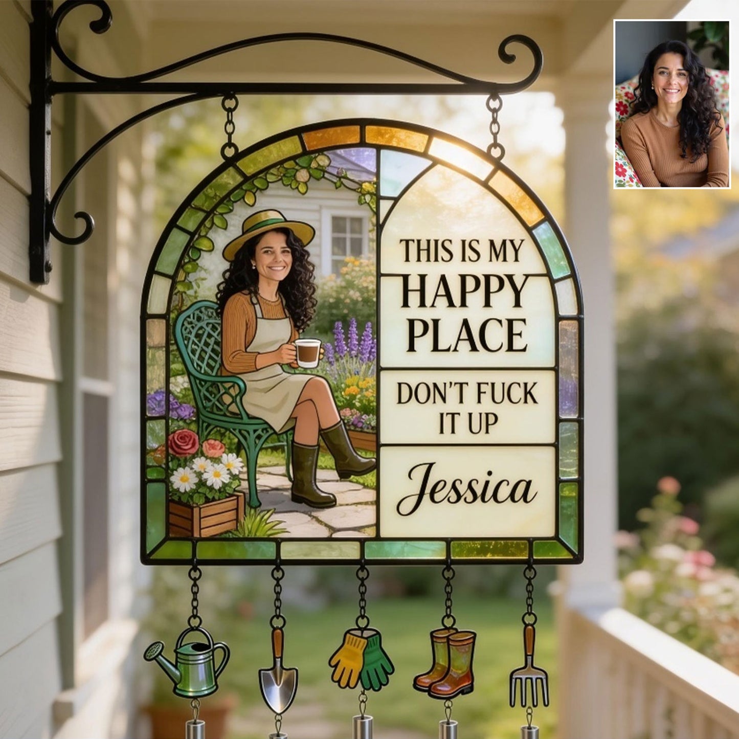 Garden Is My Happy Place - Personalized Gardening Wind Chime With Charm