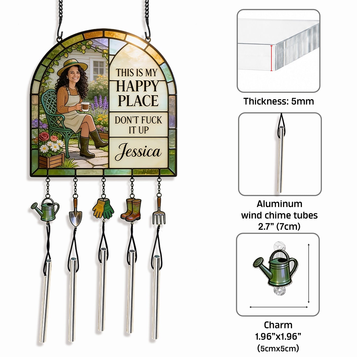 Garden Is My Happy Place - Personalized Gardening Wind Chime With Charm