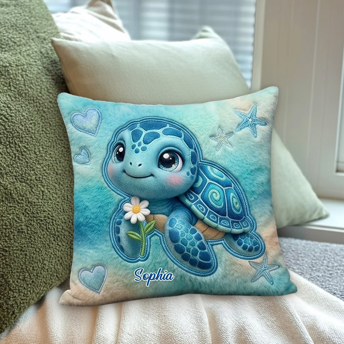 Salty Lil' Beach - Personalized Turtle Premium Faux Fur Pillow