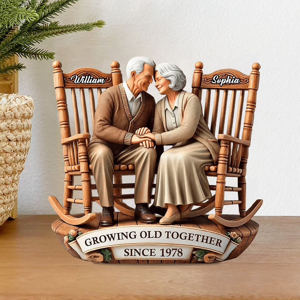 Old Couple Sitting On Rocking Chairs Together - Personalized Couple Custom Shaped Acrylic Plaque