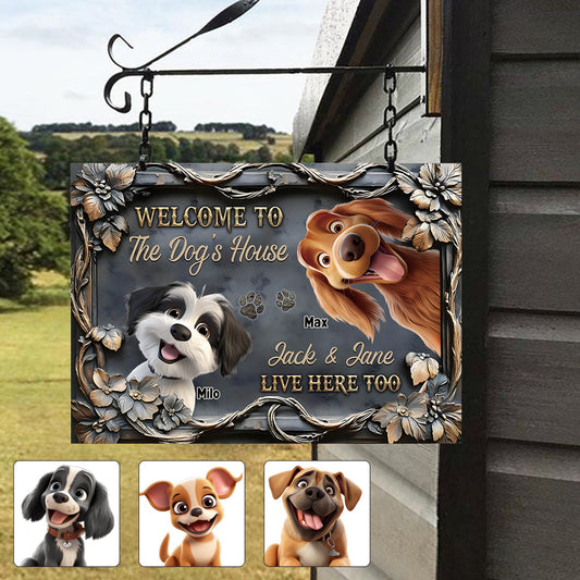 Welcome To The Dog House - Personalized Dog Rectangle Metal Sign