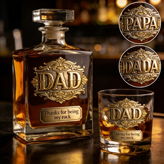 Thanks For Being My Rocks - Personalized Father Whiskey Decanter Set
