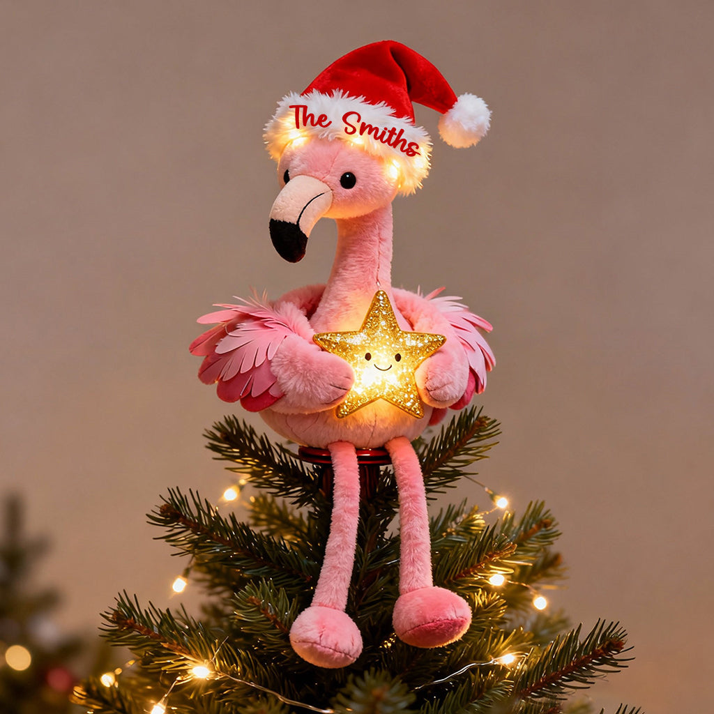 Pink Christmas - Personalized Flamingo LED Light Tree Topper