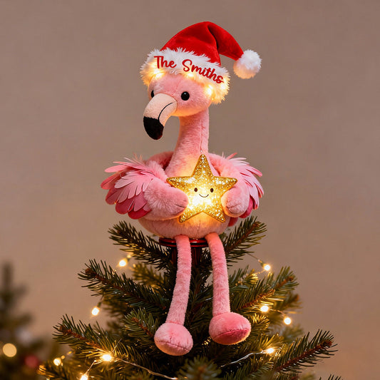 Pink Christmas - Personalized Flamingo LED Light Tree Topper