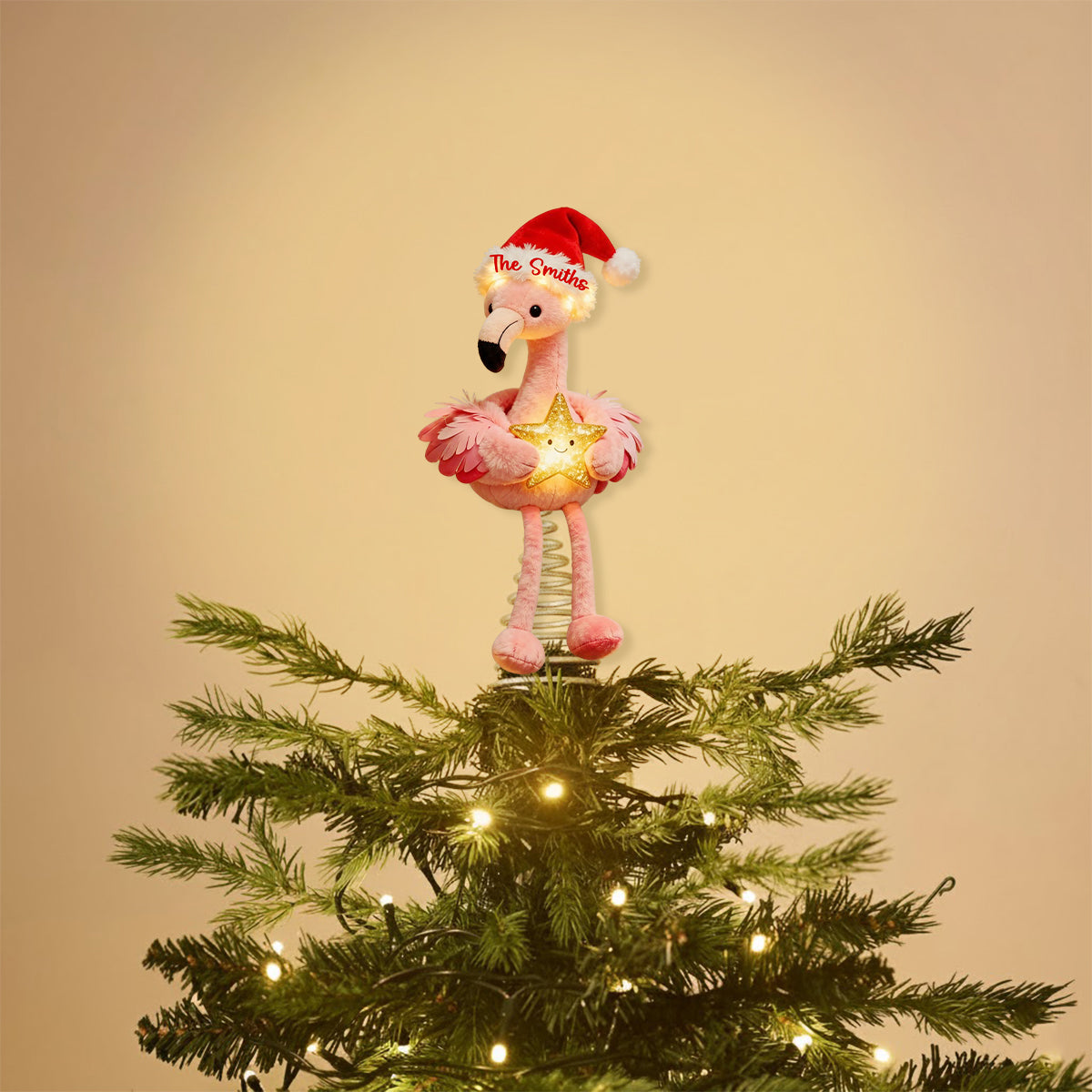 Pink Christmas - Personalized Flamingo LED Light Tree Topper