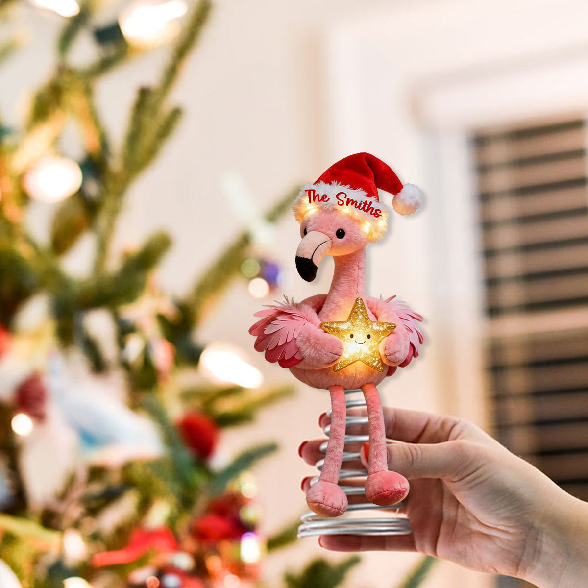 Pink Christmas - Personalized Flamingo LED Light Tree Topper