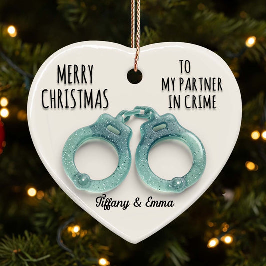 To My Partner In Crime - Personalized Bestie Ceramic Heart Ornament