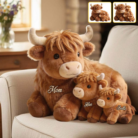 Cute Highland Cow Mama - Personalized Mother Faux Fur Shaped Pillow