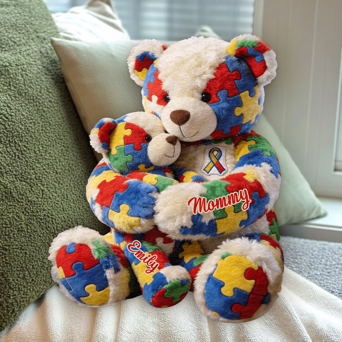 Mom And Kid - Personalized Autism Awareness Premium Faux Fur Pillow