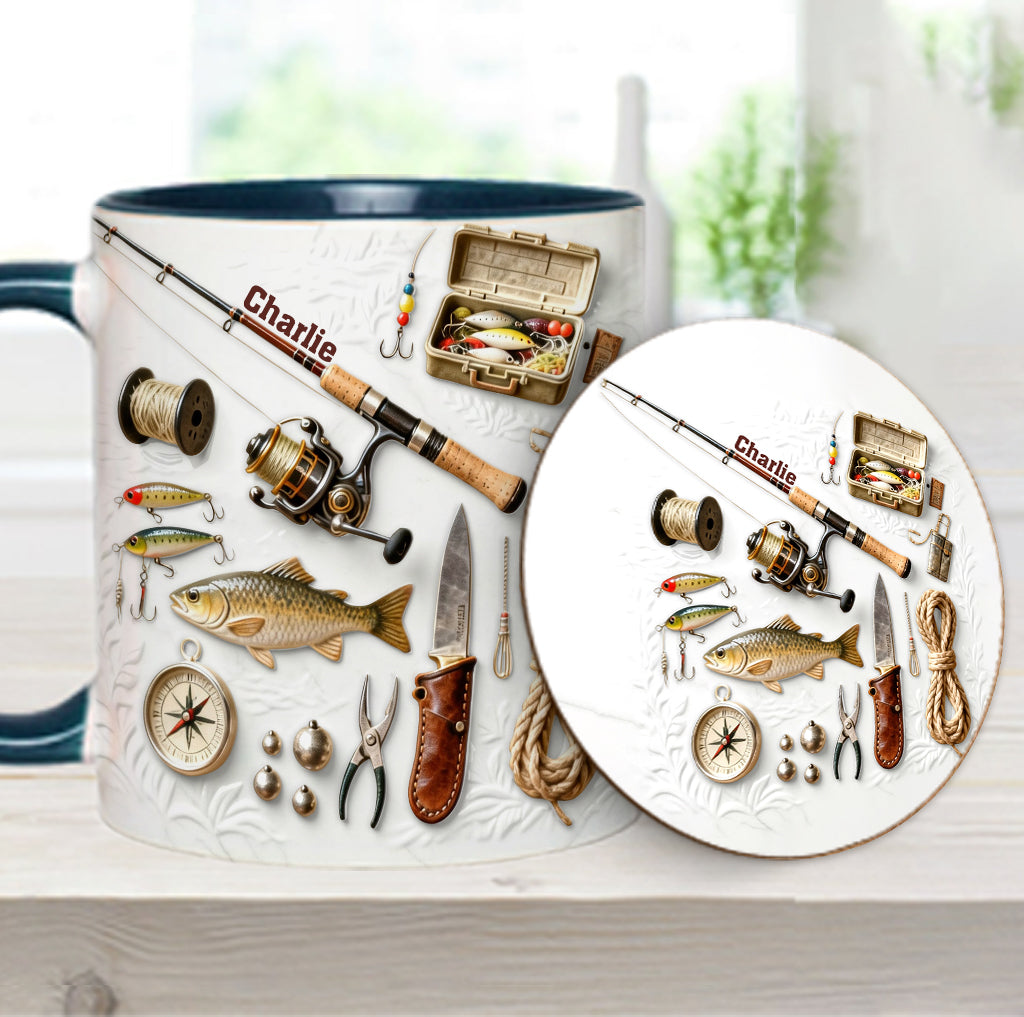 Love Fishing - Personalized Fishing Accent Mug & Coaster