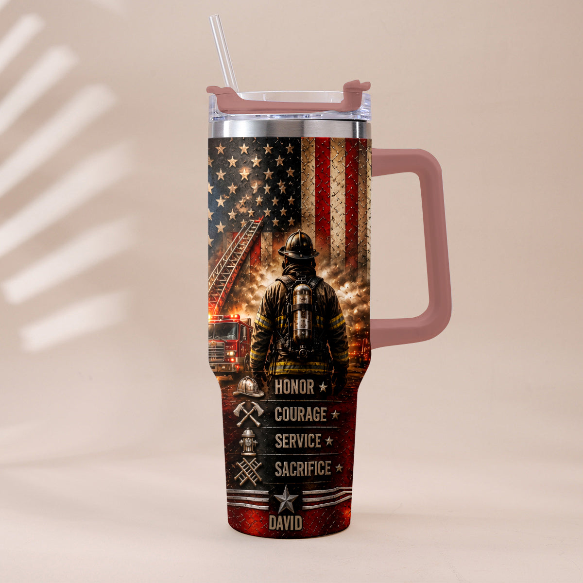 Thank You Firefighters Gift - Personalized Firefighter Tumbler With Handle