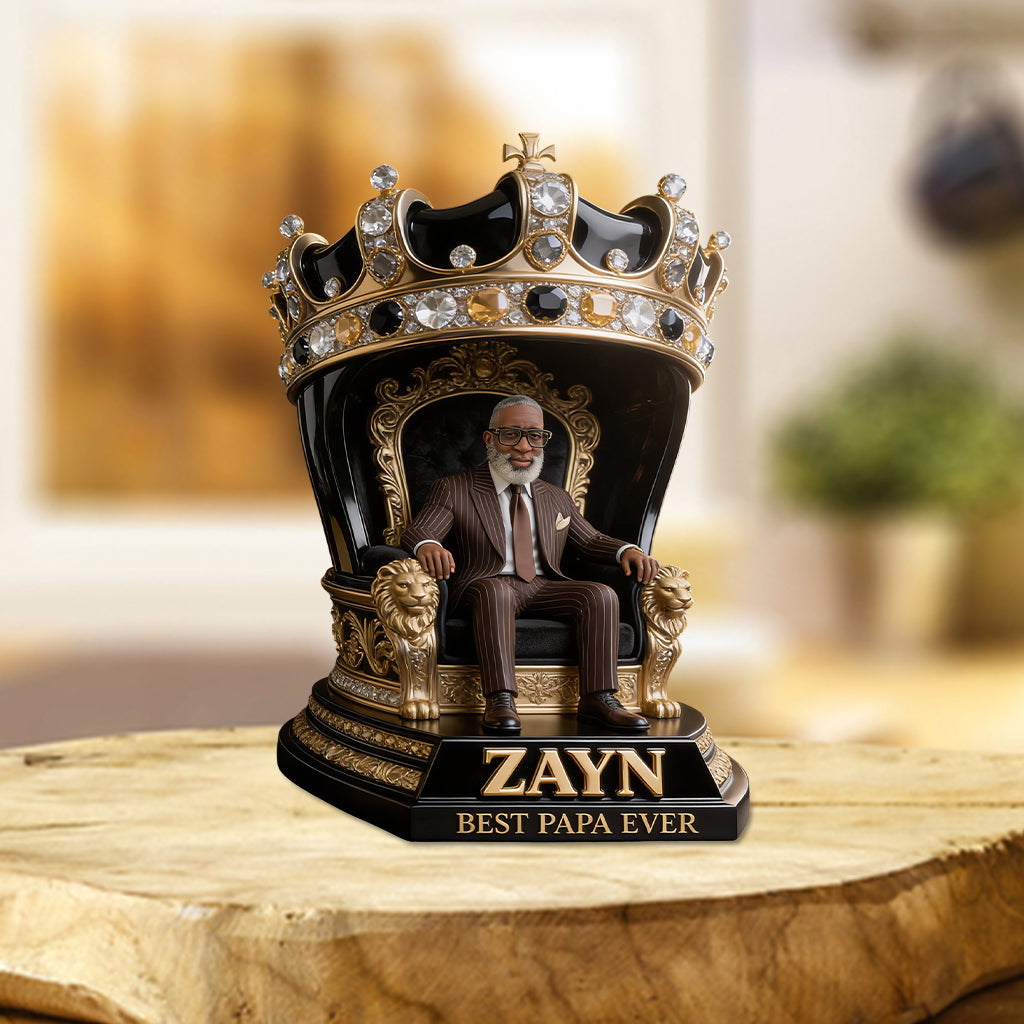 Custom King Throne Photo Figurine Statue | Personalized Best Dad Ever Crown Sculpture | Unique Father's Day Gift for Husband Office Desk Decor