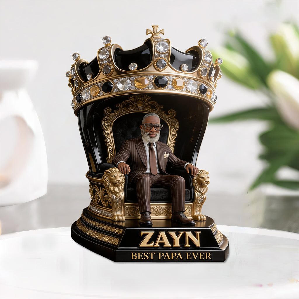 Custom King Throne Photo Figurine Statue | Personalized Best Dad Ever Crown Sculpture | Unique Father's Day Gift for Husband Office Desk Decor