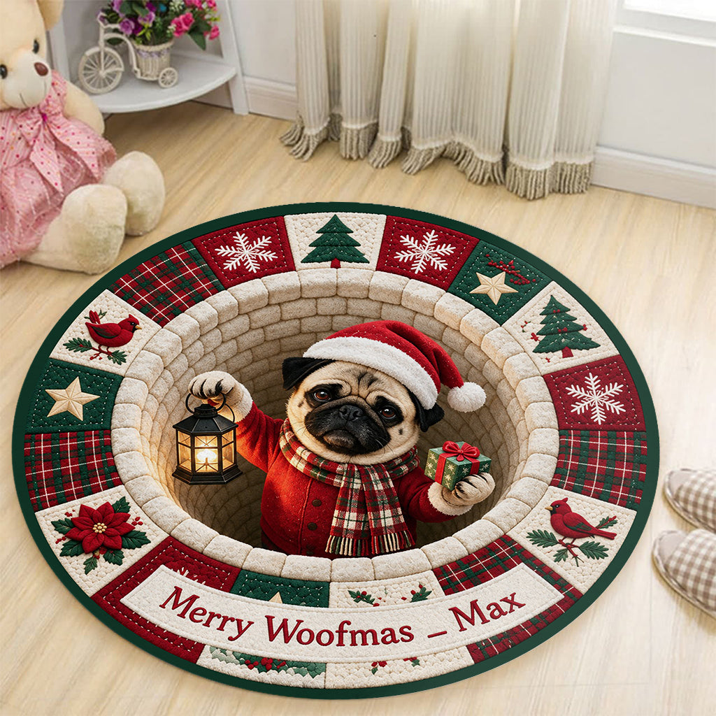 Merry Woofmas - Personalized Dog Round Rug