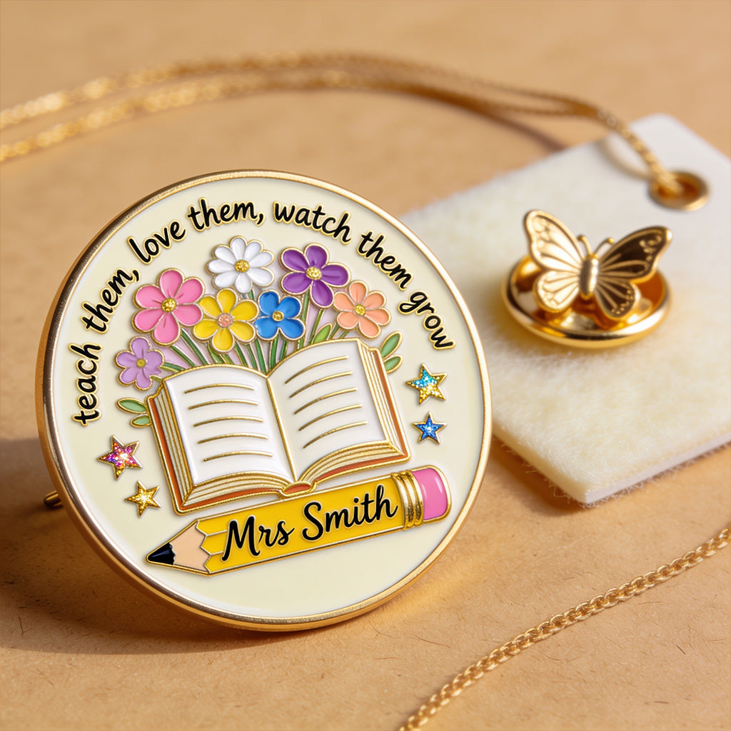 Teacher Gifts Boho Kraft - Personalized Teacher 3D Embossed Enamel Pin