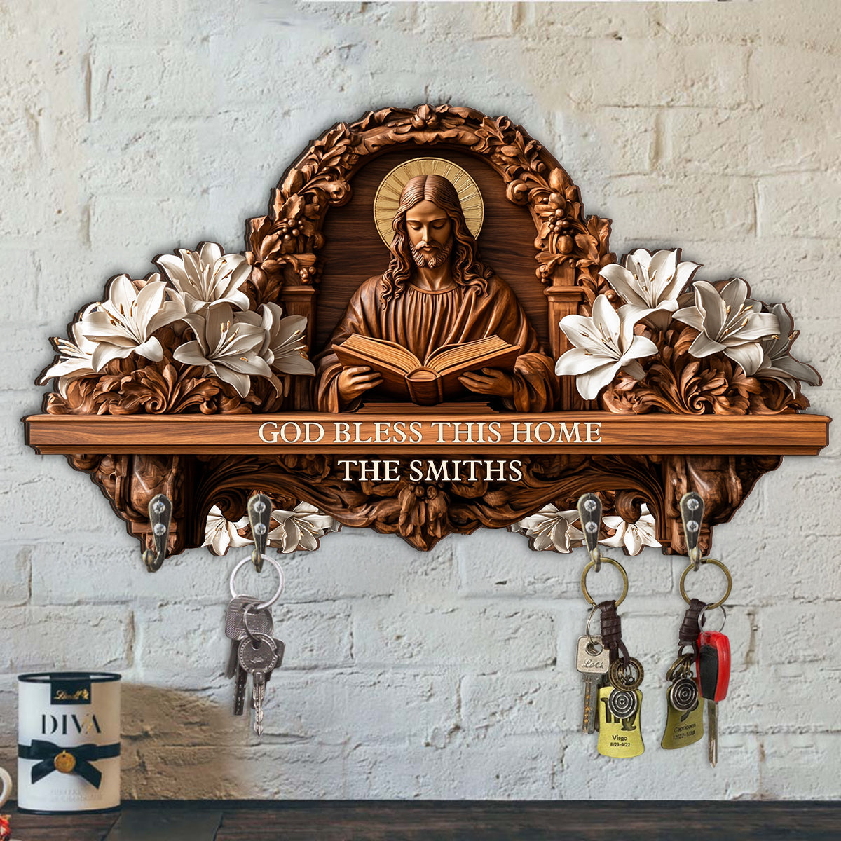 God Bless This Home - Personalized Christian Custom Shaped Key Rack