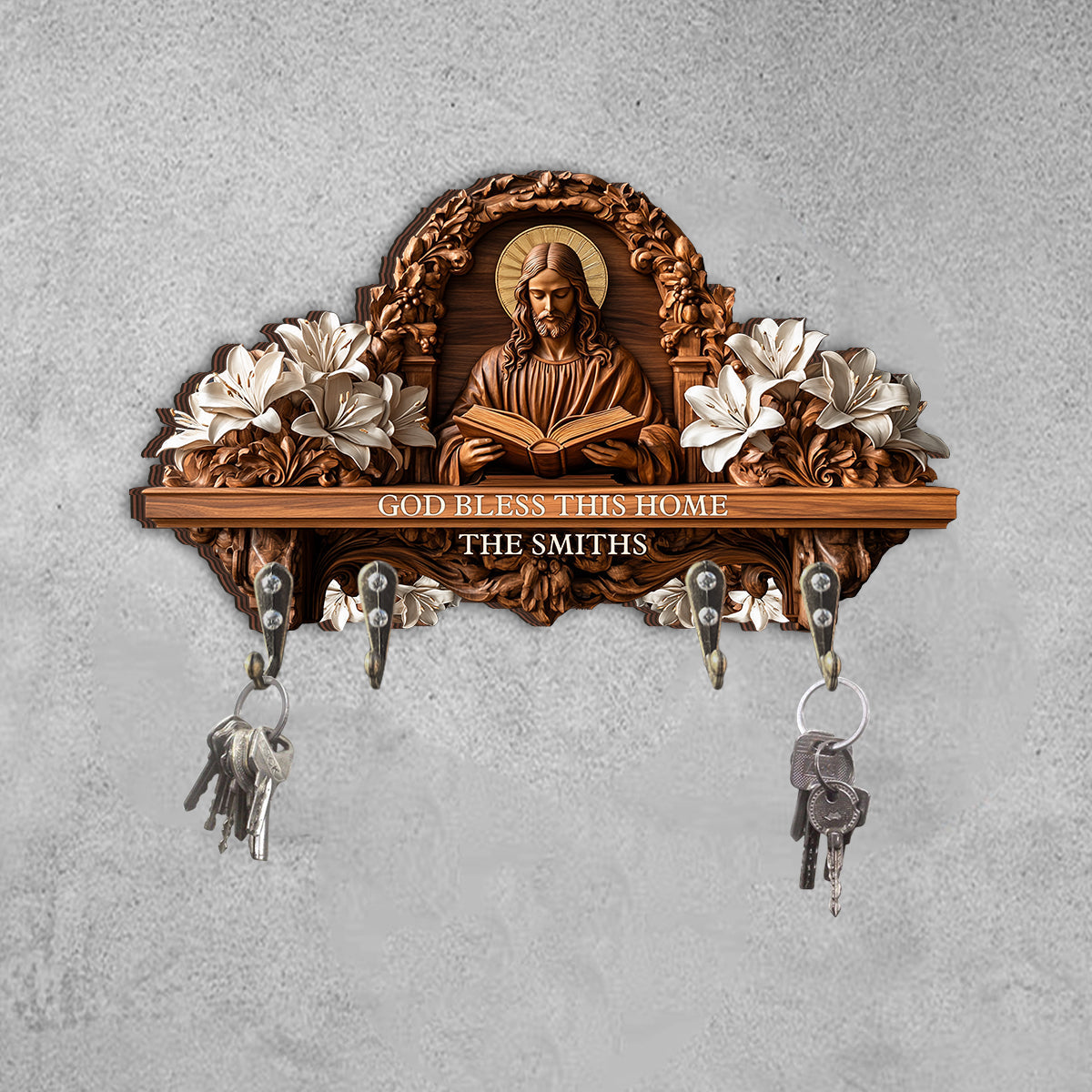 God Bless This Home - Personalized Christian Custom Shaped Key Rack