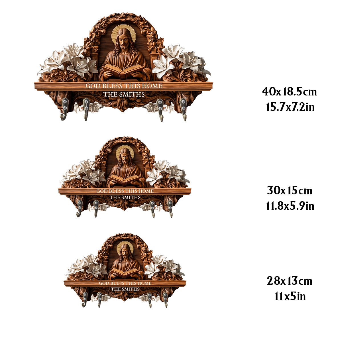 God Bless This Home - Personalized Christian Custom Shaped Key Rack