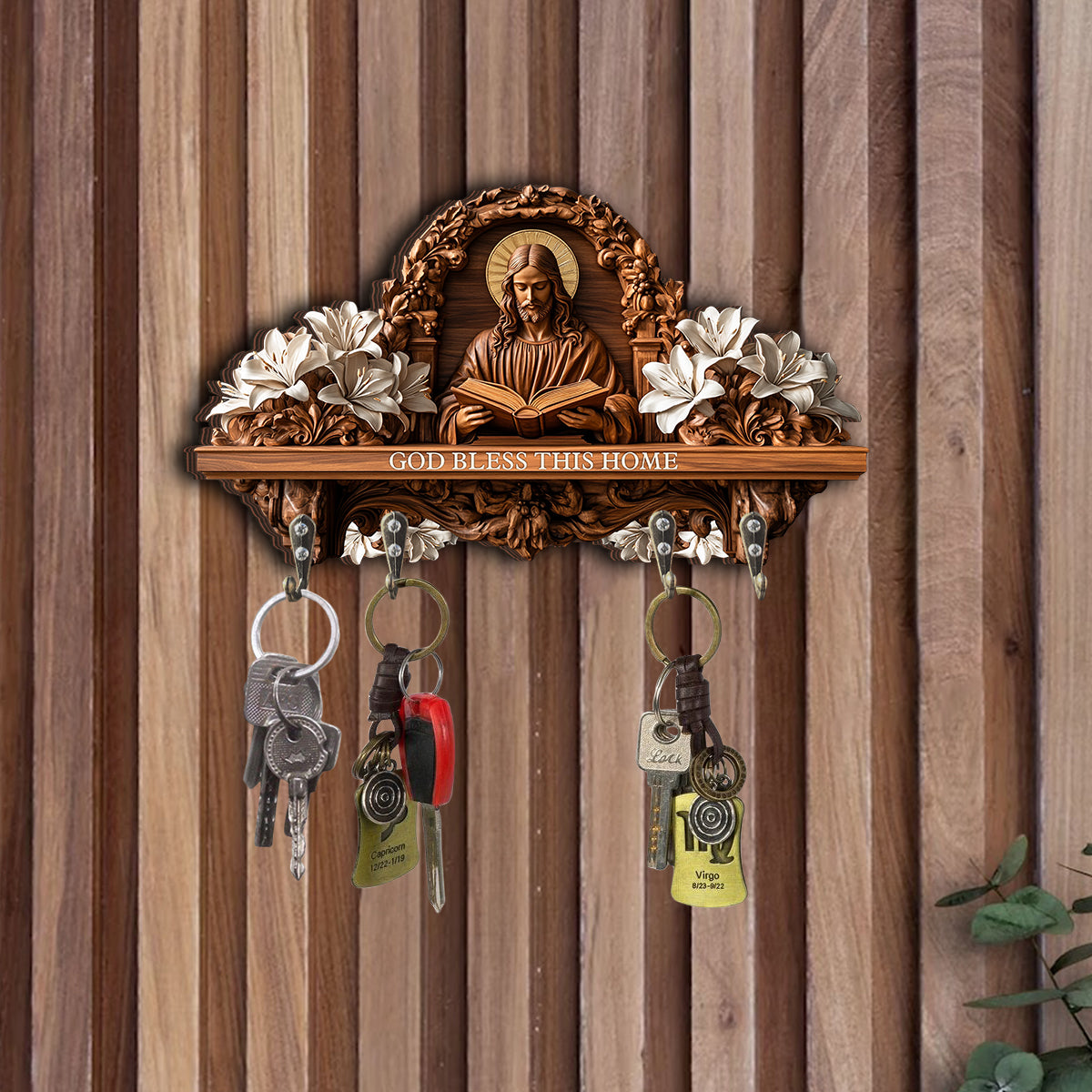 God Bless This Home - Personalized Christian Custom Shaped Key Rack