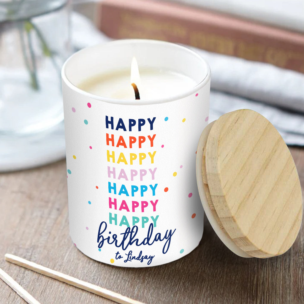 Happy Birthday - Personalized Birthday Candle With Wooden Lid