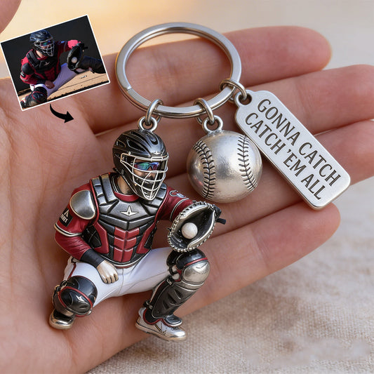 Custom Keychain From Any Photo - Personalized Baseball Keychain With Charms