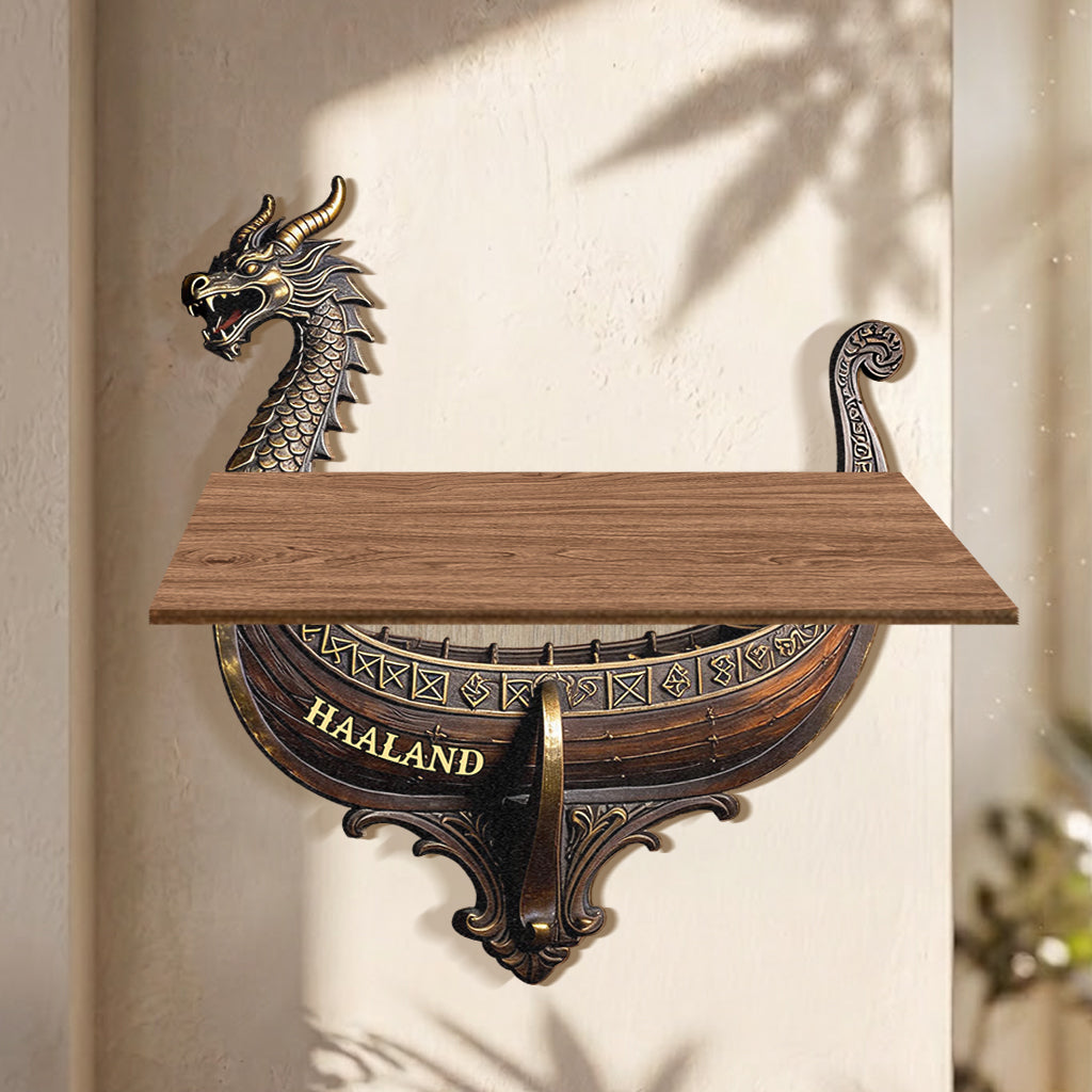 Viking Dragon Boat - Personalized Viking Wooden Floating Shelf