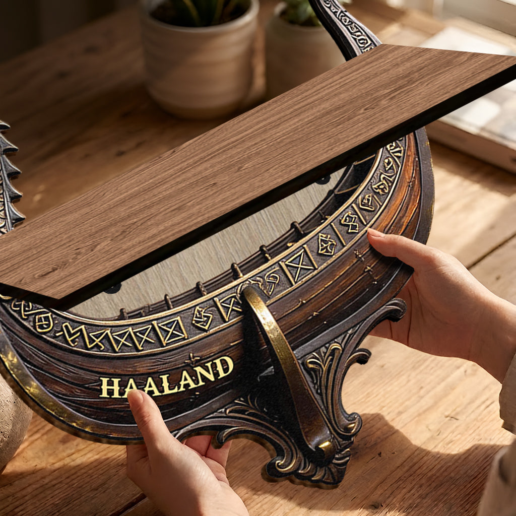 Viking Dragon Boat - Personalized Viking Wooden Floating Shelf