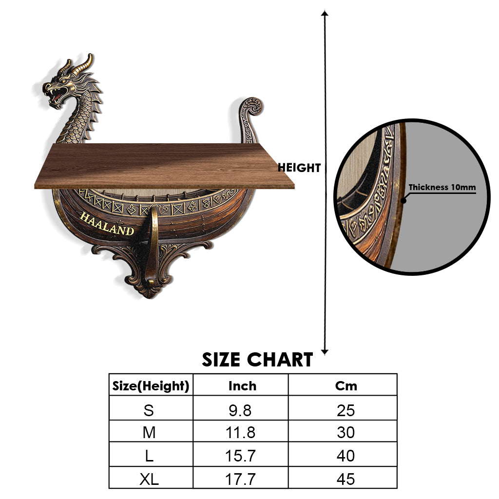 Viking Dragon Boat - Personalized Viking Wooden Floating Shelf