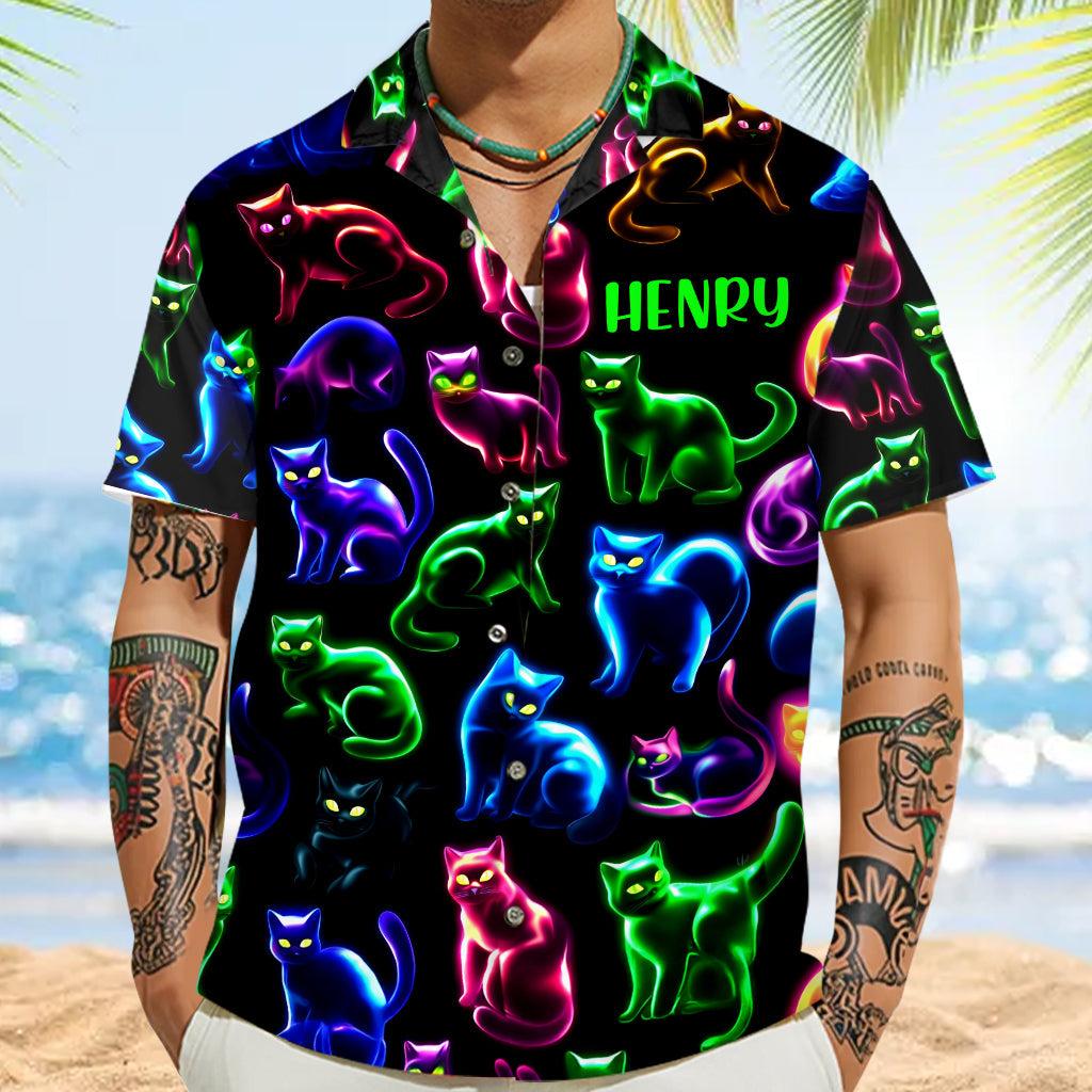 Neon Cat Pattern - Personalized Cat Hawaiian Shirt