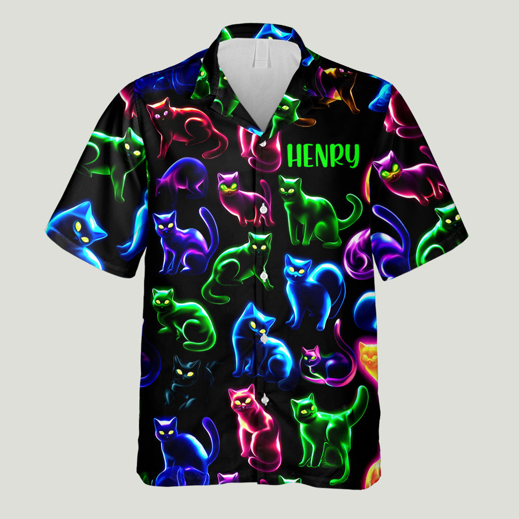 Neon Cat Pattern - Personalized Cat Hawaiian Shirt