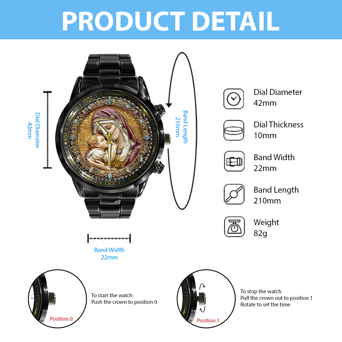 Catholight Divine Madonna And Child - Personalized Christian Hand Watch