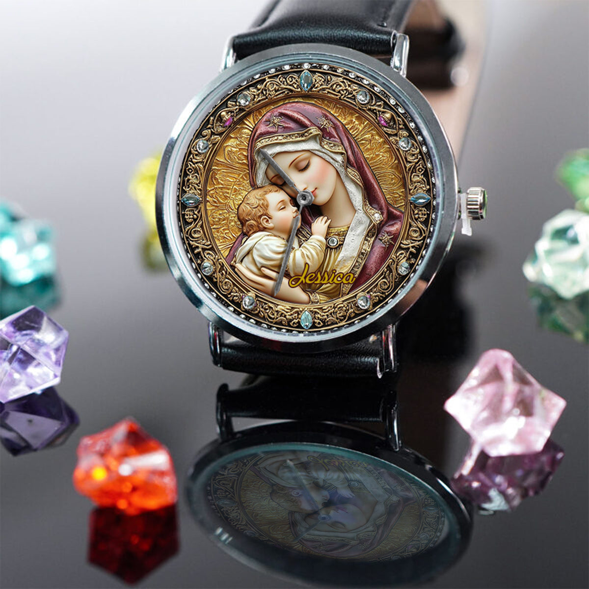 Catholight Divine Madonna And Child - Personalized Christian Hand Watch