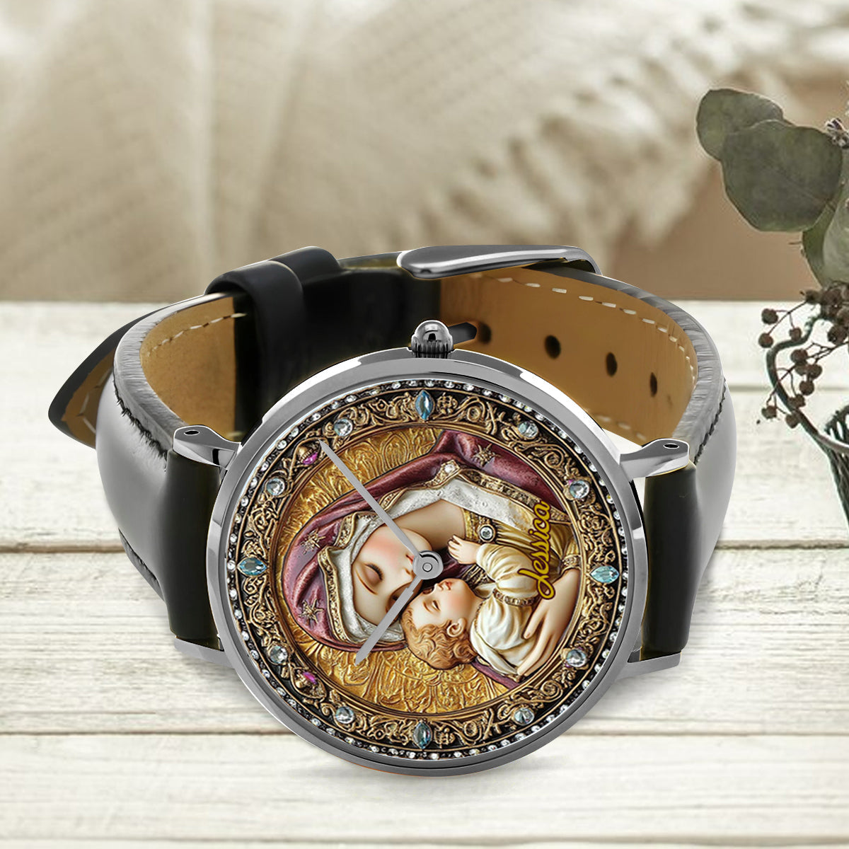 Catholight Divine Madonna And Child - Personalized Christian Hand Watch