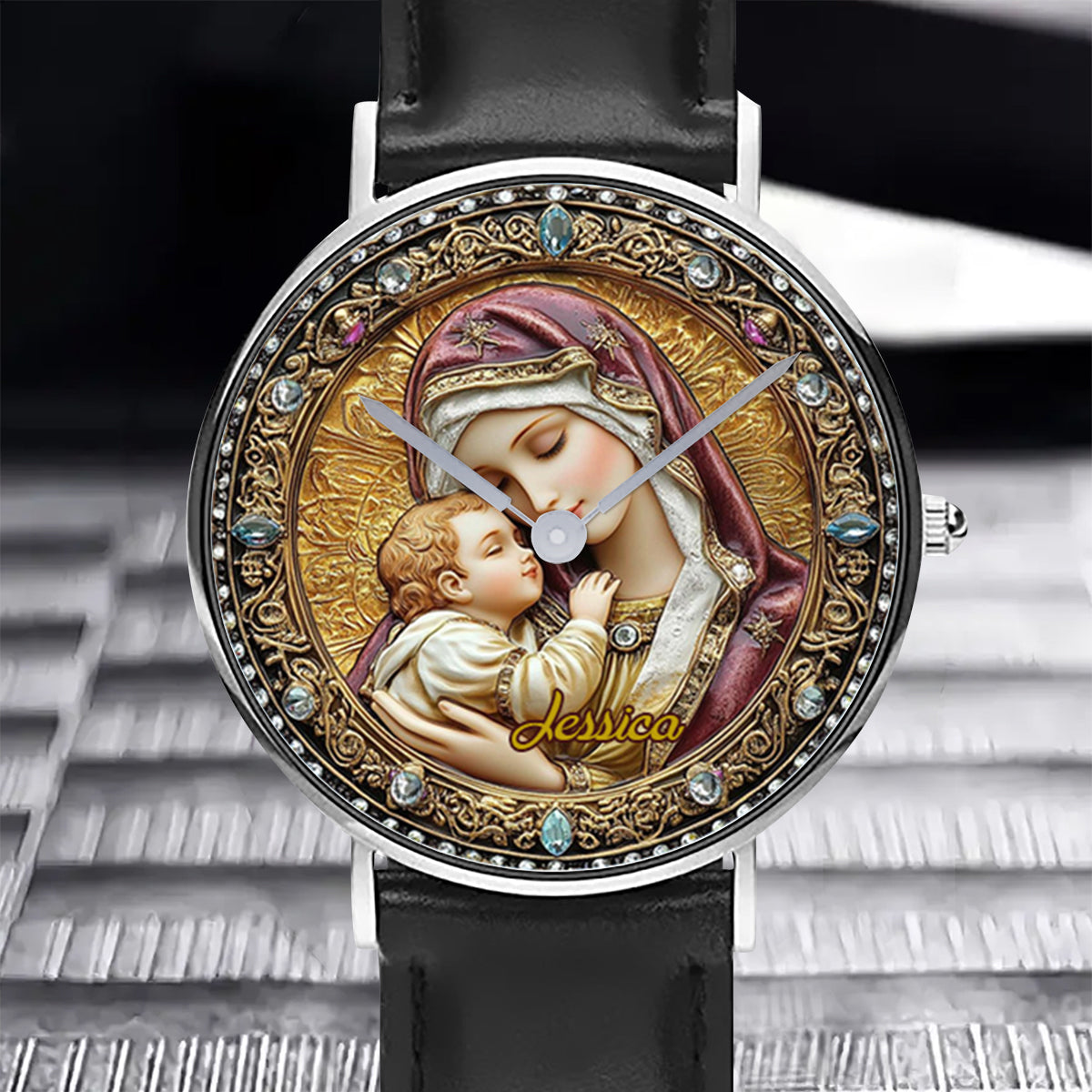 Catholight Divine Madonna And Child - Personalized Christian Hand Watch