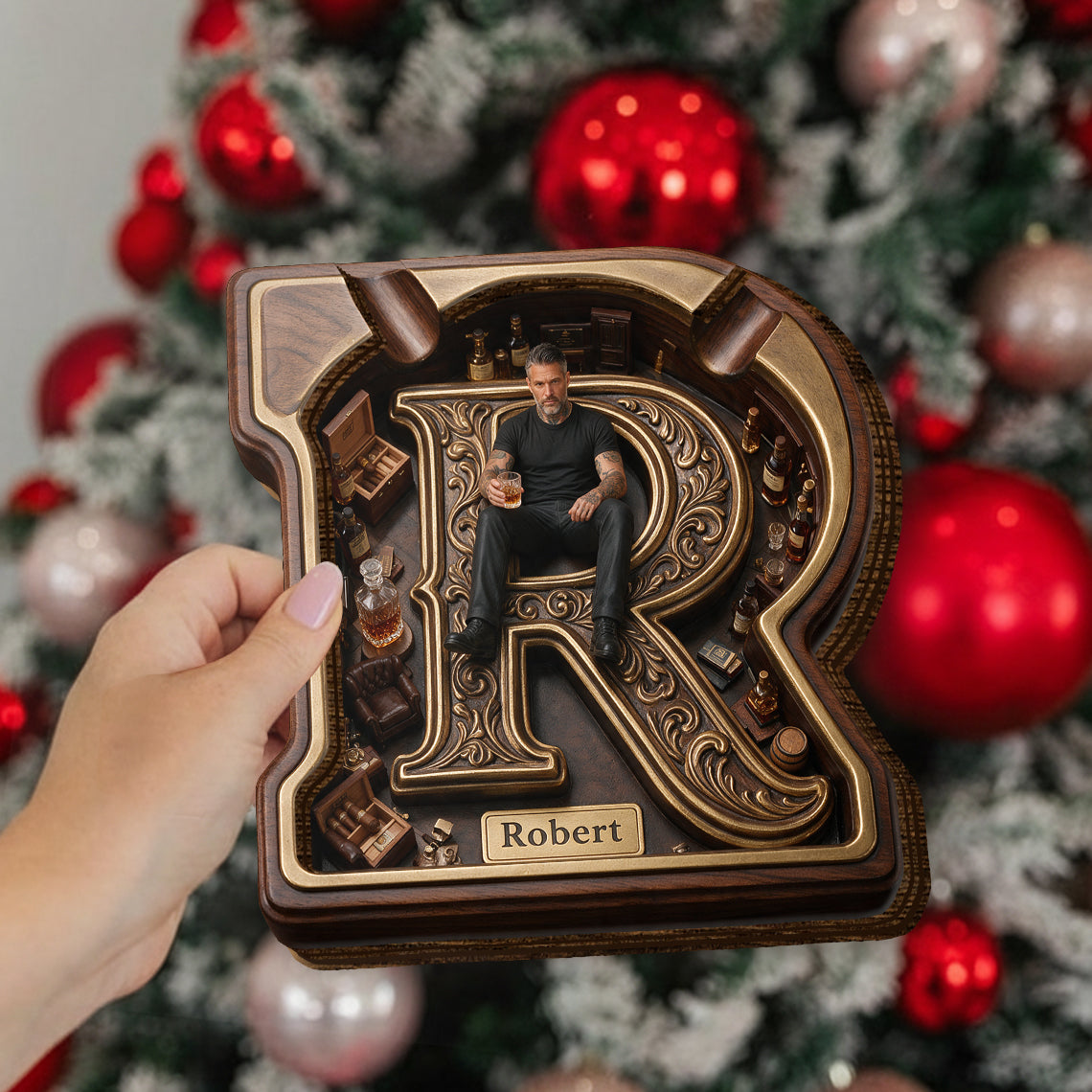 Any Photo Monogram - Personalized Real Men Wood Tray