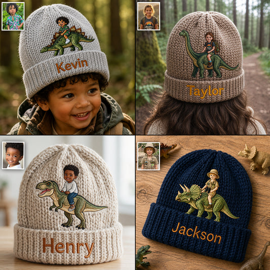 Dino Rider - Personalized Kid Beanie Hat