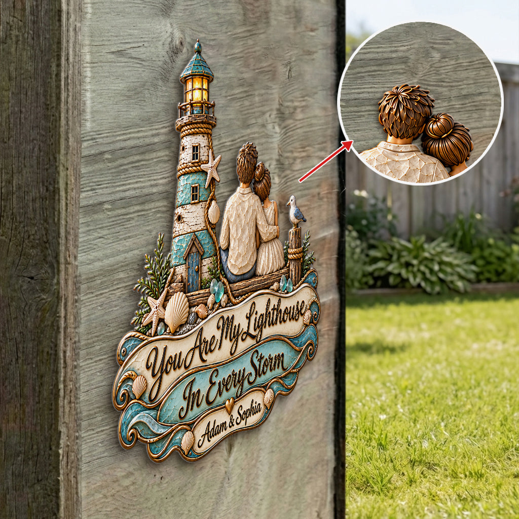 You Are My Lighthouse - Personalized Couple 3D Printed Cut Metal Sign