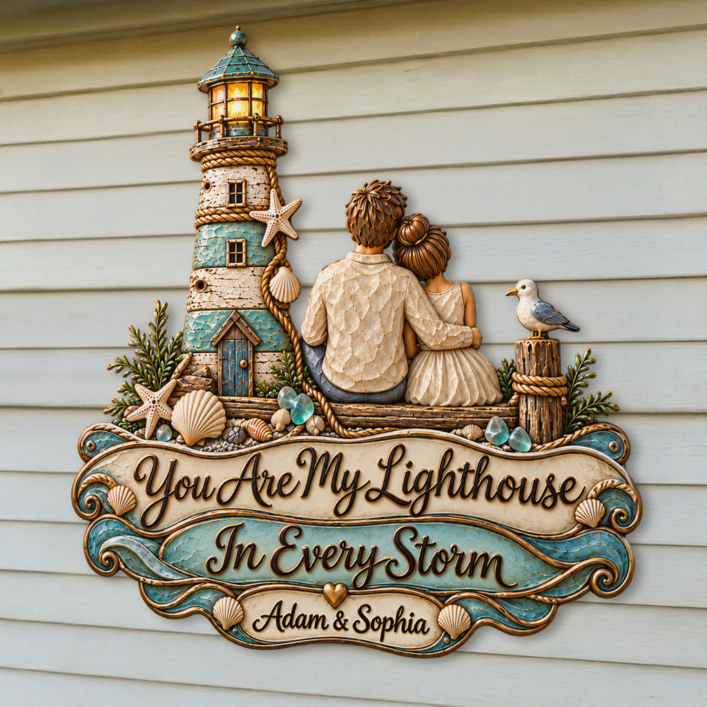 You Are My Lighthouse - Personalized Couple 3D Printed Cut Metal Sign