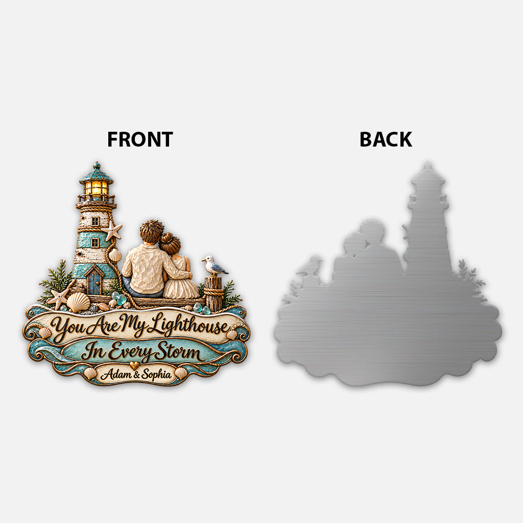 You Are My Lighthouse - Personalized Couple 3D Printed Cut Metal Sign
