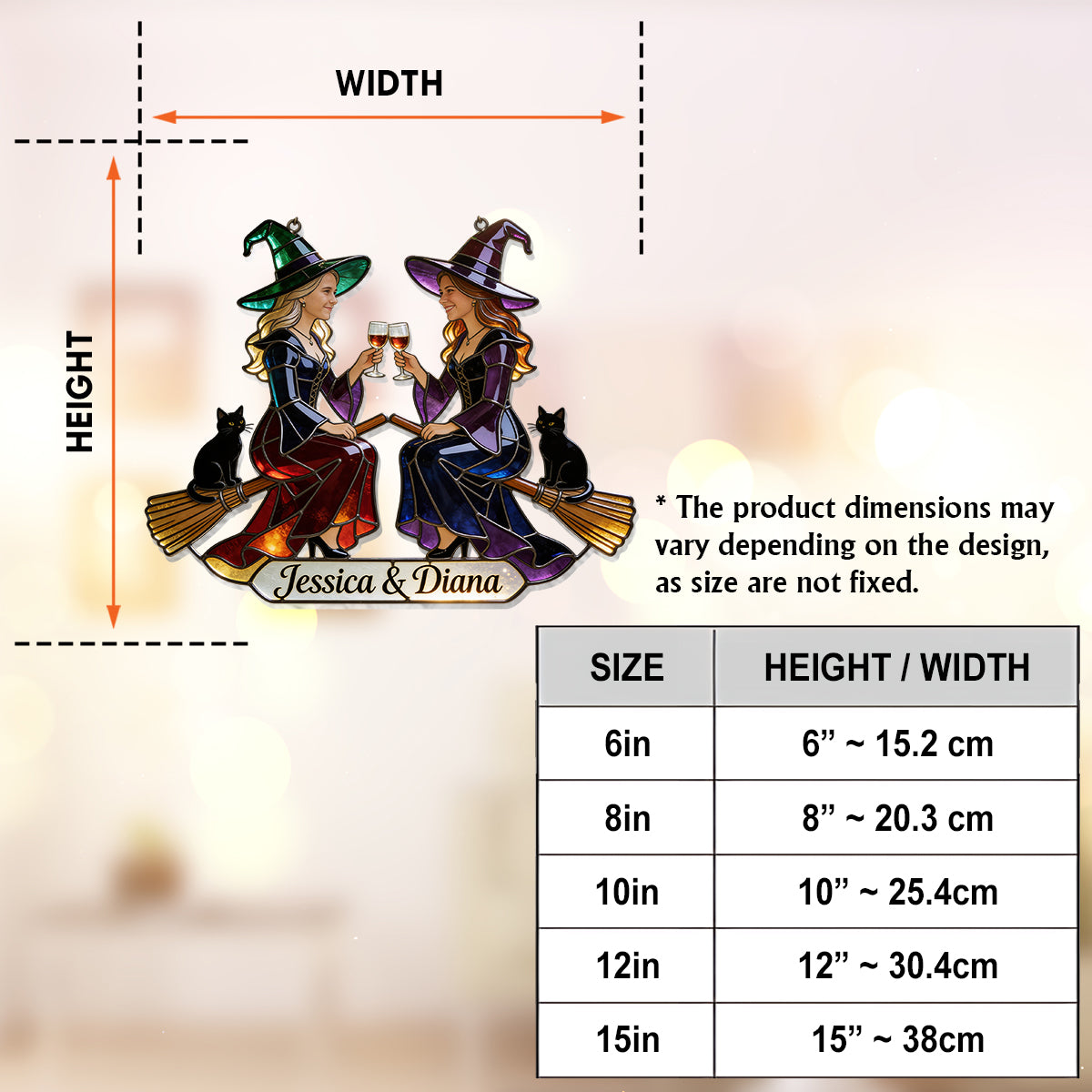 Custom Any Photo - Witch Besties - Personalized Witch Window Hanging Suncatcher Ornament