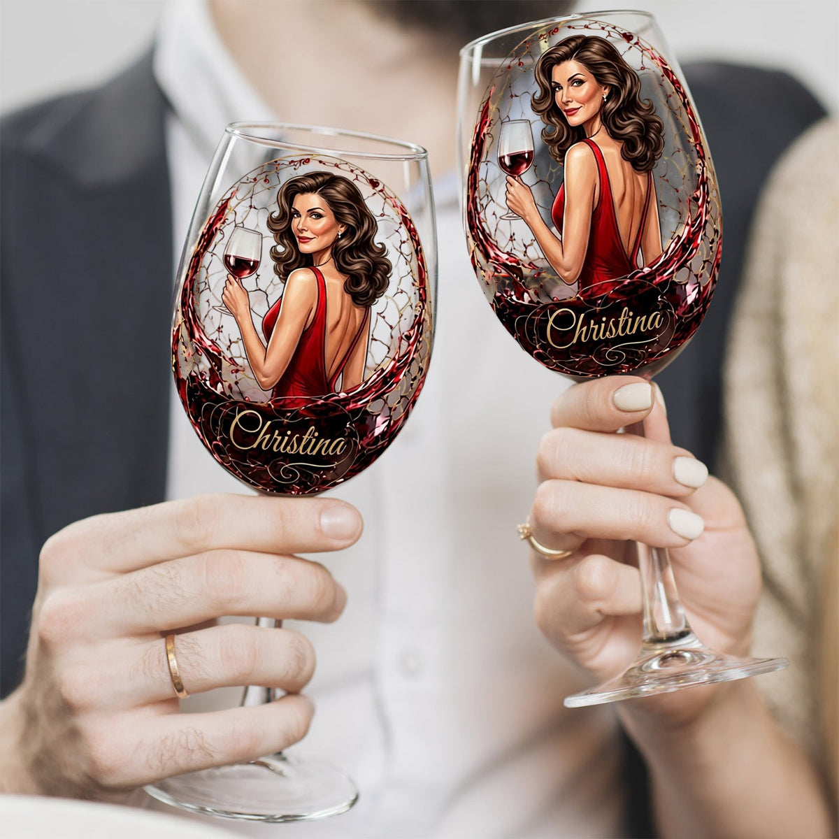 Love Wine Gift For Her - Personalized Wine Long Stem Wine Glass With Box