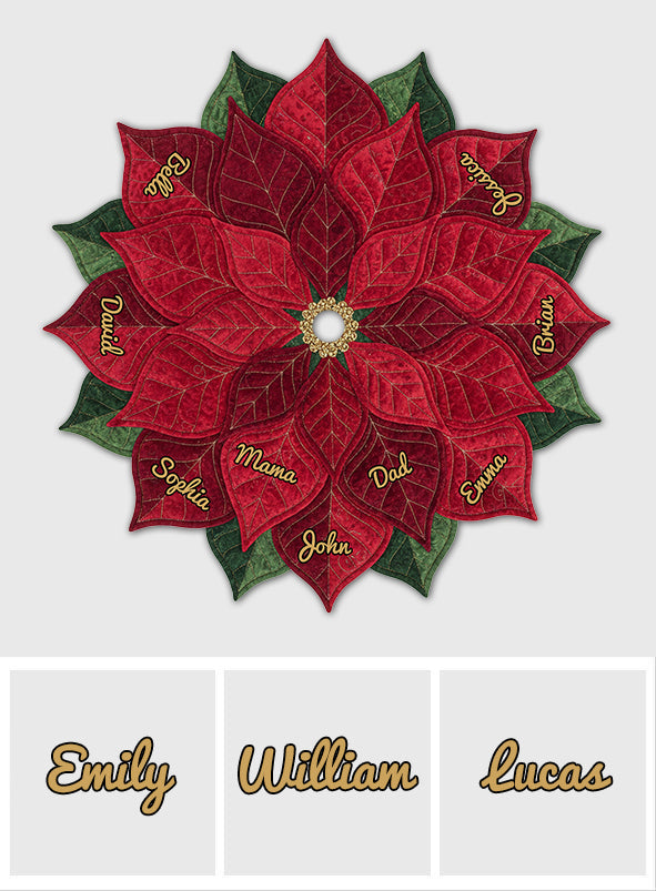 Name Custom Poinsettia Tree Skirt For Big Family, Merry Christmas 2025 - Personalized Family Shaped Tree Skirt