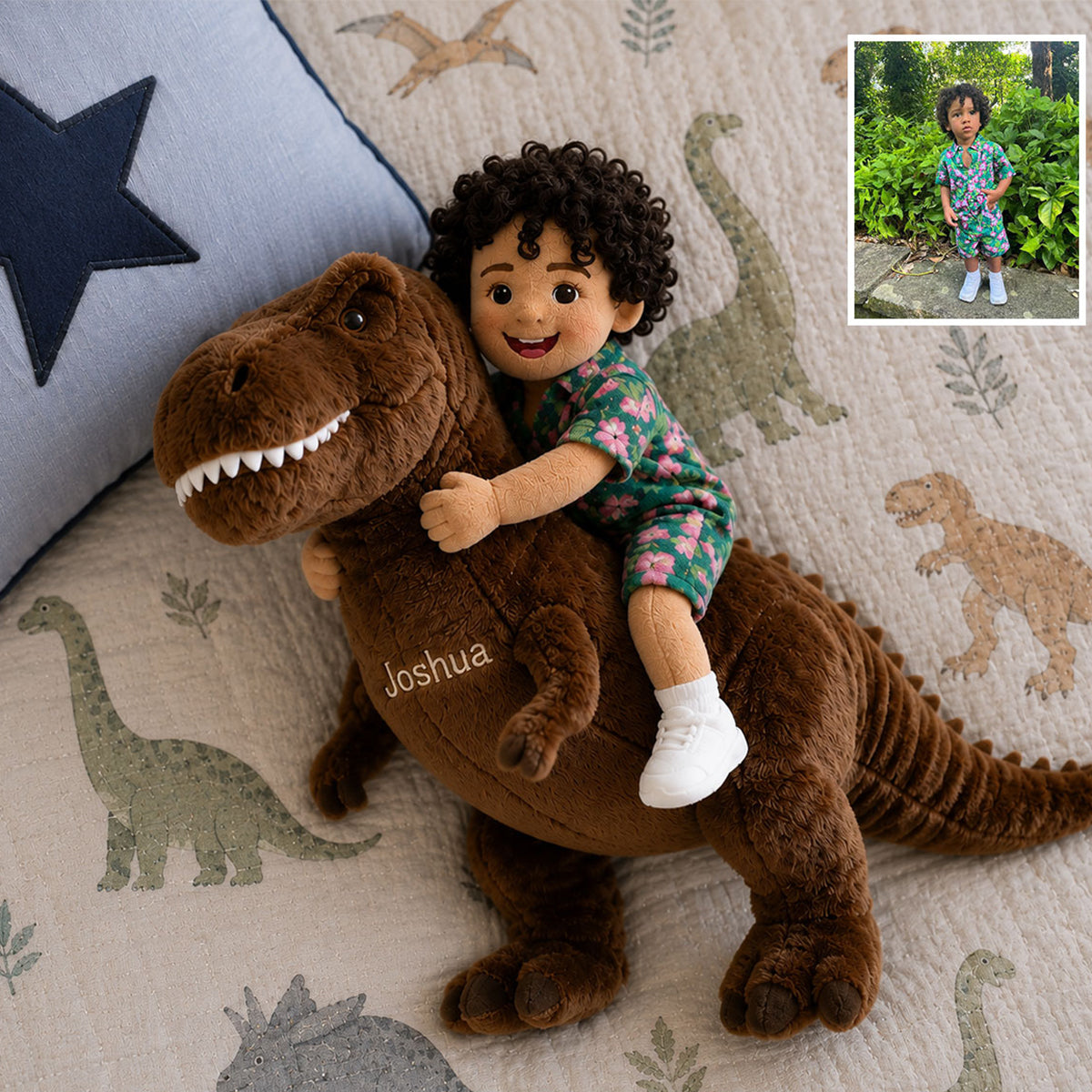 Dino Rider - Personalized Kid Premium Faux Fur Pillow