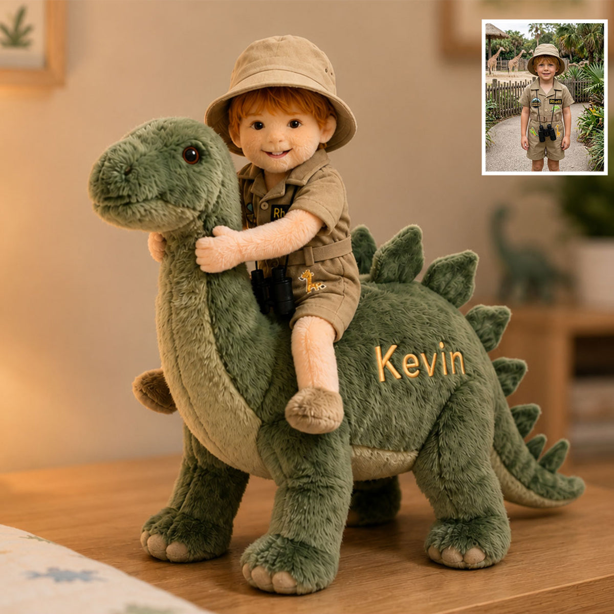 Dino Rider - Personalized Kid Premium Faux Fur Pillow